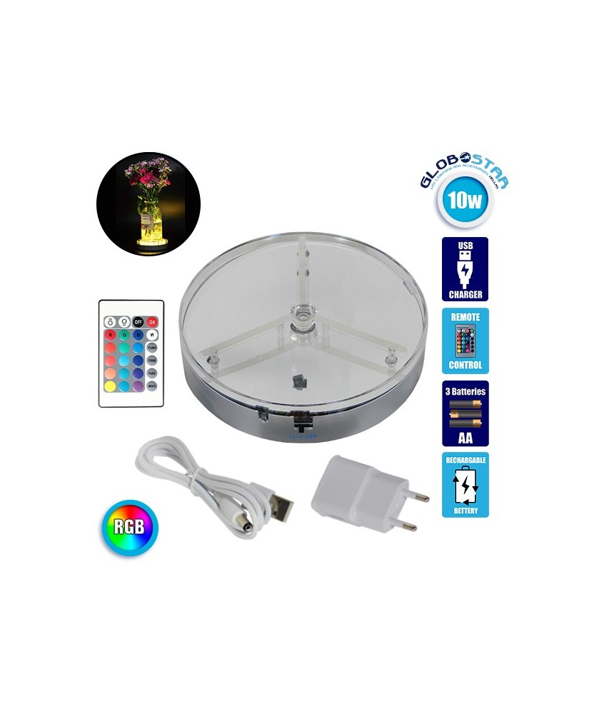 Διακοσμητική Επιτραπέζια Επαναφορτιζόμενη Βάση LED RGB Με Χειριστήριο GloboStar 06010